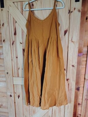 Women’s Mustard Spaghetti-Strap Midi Dress